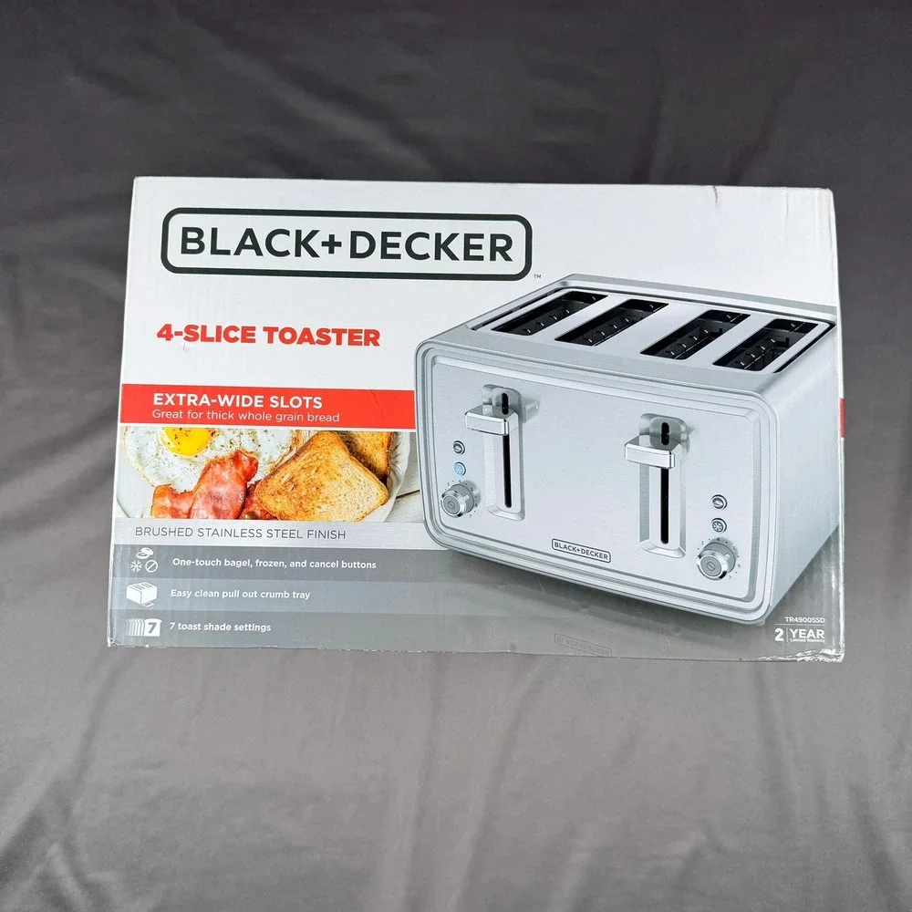 Black+Decker TR4900SSD 4-Slice Toaster Silver Stainless Steel Wide Slot Kitchen